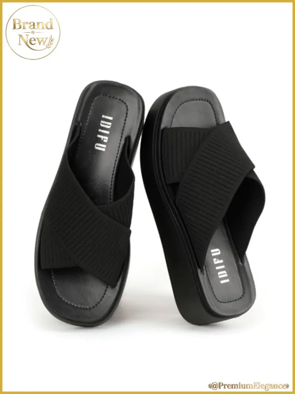 IDIFU IN2 Platform Wedge Sandals Crisscross Knit Open Toe Slides Comfortable